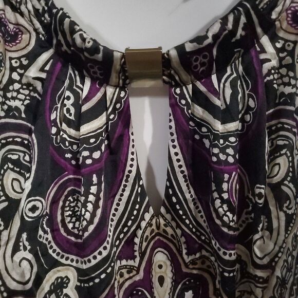 White House Black Market Women’s Black/Purple Silk Stretch Halter Neckline Sz 6 - Picture 1 of 16